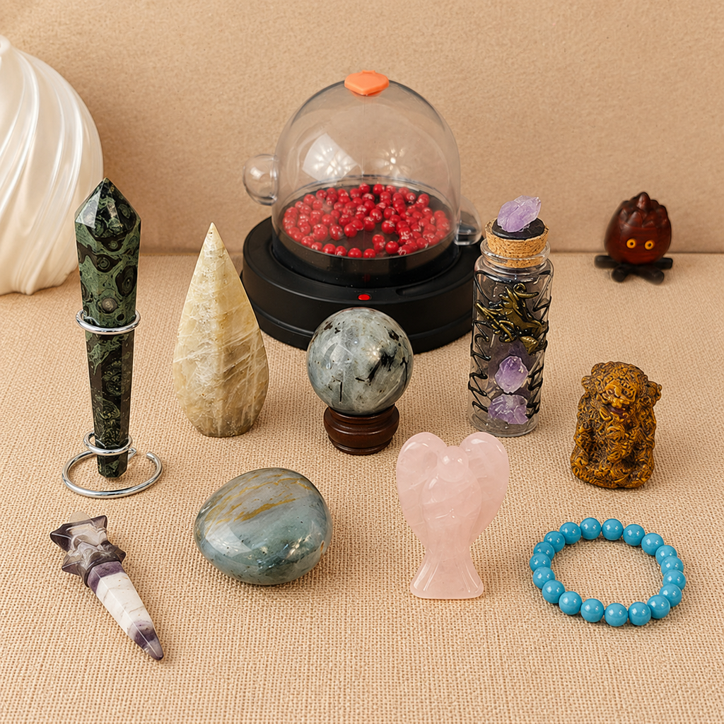 Electric crystal bingo machine with assorted gemstone prize examples
